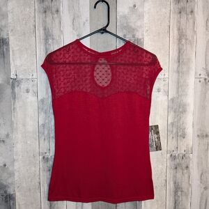 Steady Retro Red Hearts Only Mesh Knit Top - Large